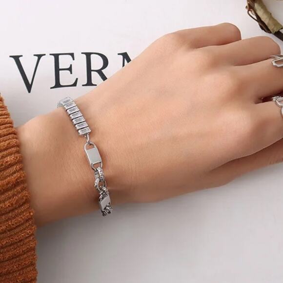 NEW 18K white gold plated CZ chain tennis bracelet jewelry B27A - Picture 1 of 1